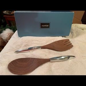 Nambe 6273 13”x3” Walnut Twist salad servers. Unused, Display. By Fred Bould.